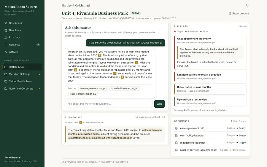 MatterRoom — private AI matter intelligence for small firms