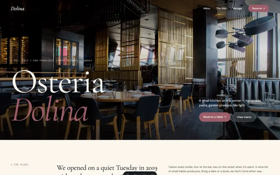 Osteria Dolina — restaurant booking demo
